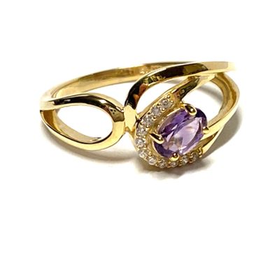 Ring 333/- Gelbgold Amethyst + Zirkonia Schmuckring Fingerring #58