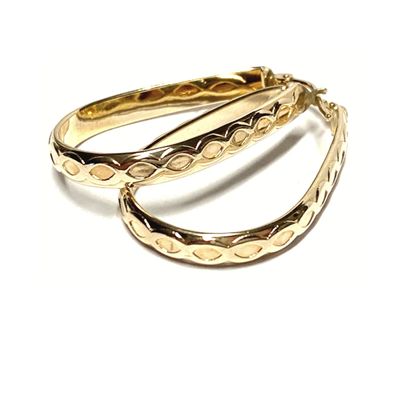 Goldcreole 585/- Gelbgold tropfenförmig Muster Ohrring