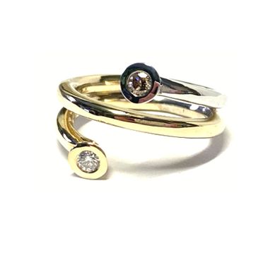 Goldring 585/- bicolor Brillant je 0,1ct w/si + light brown si modern massiv Solitär