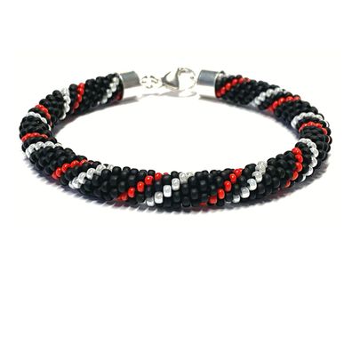 Armband schwarz rot weiß 925/- Sterling Silber Verschluß 21cm Handarbeit