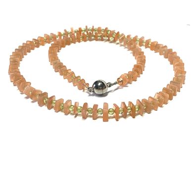 Kette Edelstahl Magnetschließe Mondstein orange + Peridot Edelsteinkette 49 cm