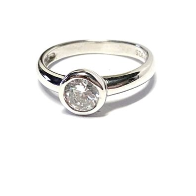 Ring 925/- Silber rhodiniert Zirkonia weiß Glanz Solitär Klassiker #48