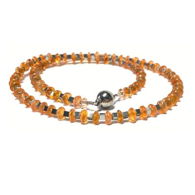 Kette Edelstahl Magnetschließe Carneol + Hämatit Edelsteinkette 44 cm
