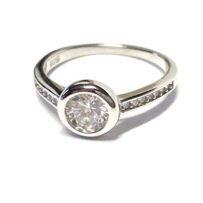 Ring 925/- Silber rhodiniert Zirkonia weiß Glanz Solitär Klassiker #48
