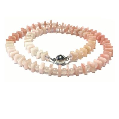 Kette Edelstahl Magnetschließe Pink Opal + Rosenquarz Edelsteinkette 48 cm