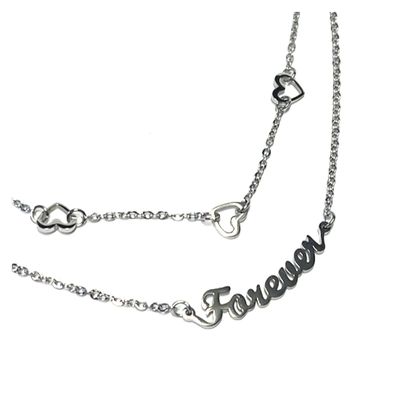 Collier Edelstahl 2reihig einfarbig Schriftzug Forever Herz Halskette Kette 45-50cm