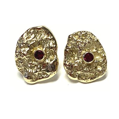 Ohrstecker 585/- Gelbgold Rubin Nugget Nuggetohrring massiv asymmetrisch Ohrschmuck