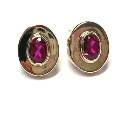 Unikat Ohrring 333 Gold synthetischem Rubin oval facettiert Ohrstecker poliert