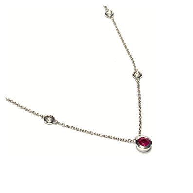 Solitär Anhänger 585/- Weißgold Rubin rund facettiert + Brillanten 0,13ct G/si