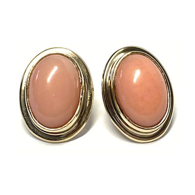 Ohrring 333/- Gold Gelbgold PinkOpal (Andenopal) oval Perle Ohrstecker Handarbeit