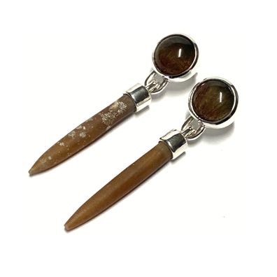 Ohrstecker 925/- Silber Donnerkeil + Rutilquarz Cabochon Handarbeit Unikatschmuck