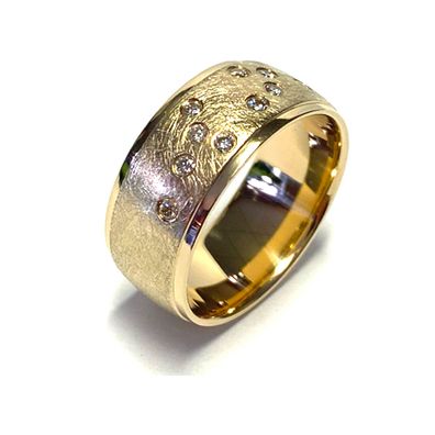 Ring 585/- GG Gold Brillanten 0,2 ct w/si (10Steine) Klassiker Schmuckring Bandring