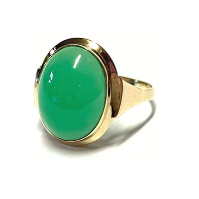 Ring 333/- Gelbgold Chrysopras grün Cabochon oval 16 x 12 mm Goldring #61