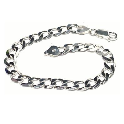 Armband 925/- Silber Panzerkette Glanz Kettenglieder 7mm Glanz poliert Klassiker 23cm