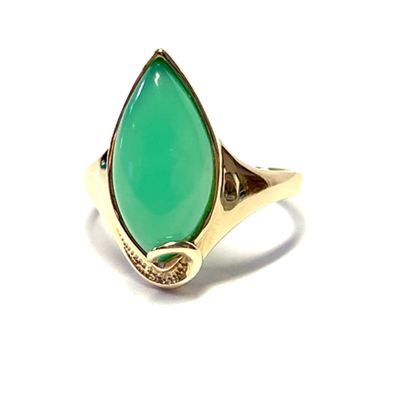 Ring 375/- Gelbgold Chrysopras grün Cabochon tropfen 19 x 10 mm Goldring #66