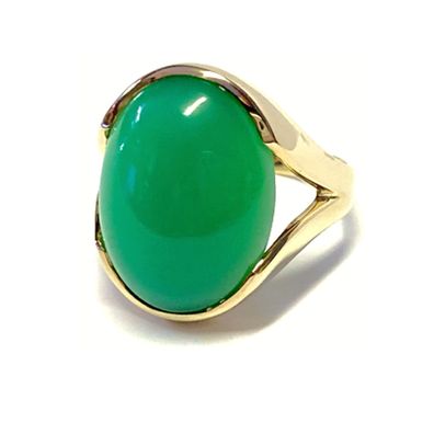 Ring 333/- Gelbgold Chrysopras grün Cabochon oval 20 x 15 mm Goldring #64