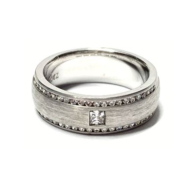 Bandring 925 Silber rhodiniert matt Zirkonia carré Silberring Trauring #49