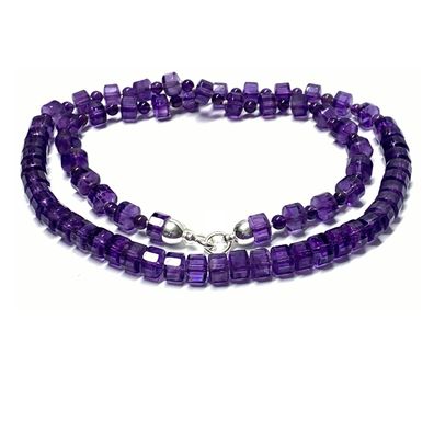 Amethyst Kette Edelstein lila geknotet Rondelle Kugel Mix 60cm Verschluß 925/- Silber