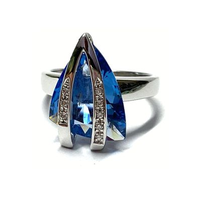 Ring 925 Silber rhodiniert synthetischer Spinell blau edel elegant glitzern #56