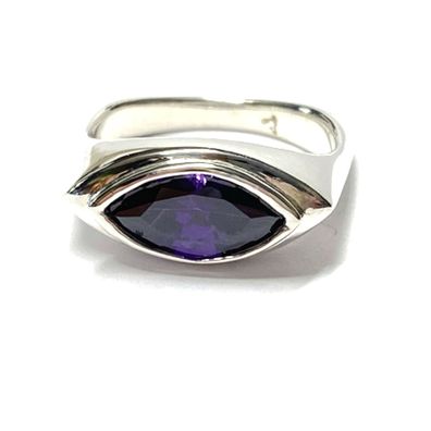 Ring 925/- Silber Zirkonia lila facettiert SilberRing moderne Form #56