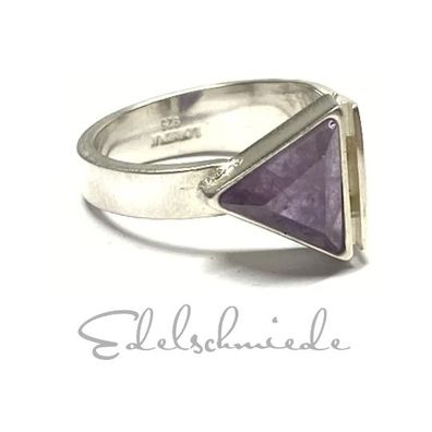 Ring 925/- Silber matt + Amethyst Quarz dreieck moderne Form Einzelstück #56