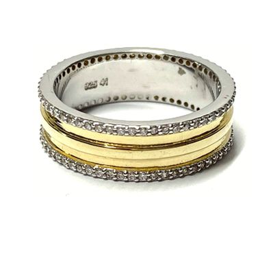 Silberring 925 Silber bicolor vergoldet Zirkonia modern Bandring Schmuckring #60