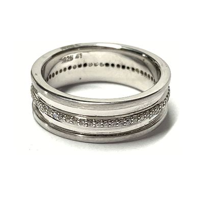 Bandring 925 Silber rhodiniert matt Glanz Zirkonia Silberring Trauring #57