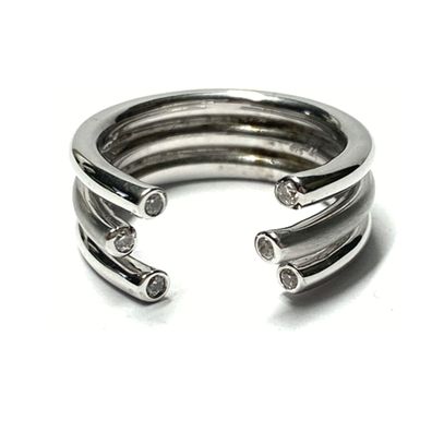 Silberring 925/- Silber rhodiniert Zirkonia teilweise matt modern offene Schiene #58