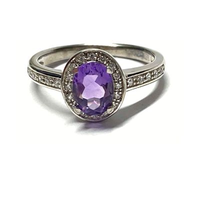 Ring Amethyst Zirkonia 925 Silber rhodiniert Schmuckring Solitärring #58