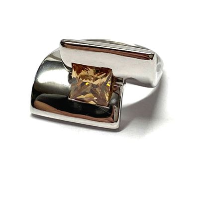 Ring 925/- Silber rhodiniert Zirkonia champagner facettiert Carré SilberRing moderne