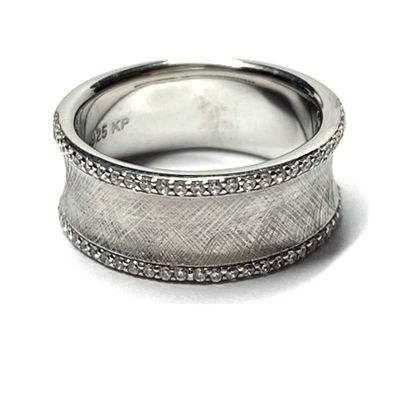 Silber Ring 925 rhodiniert Zirkonia strukturiert matt Glanz #53