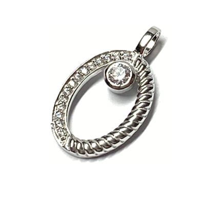 Anhänger 925 Silber rhodiniert oval gemustert Zirkonia Kettenanhänger Kettengleiter