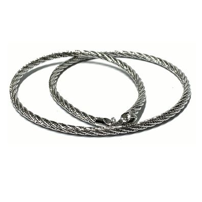 Kette 925/- Silber rhodiniert diamantiert Halsreif Collier gedreht Kordeloptik 45cm