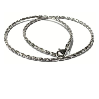 Kette 925/- Silber rhodiniert diamantiert Halsreif Collier gedreht Kordeloptik 45cm