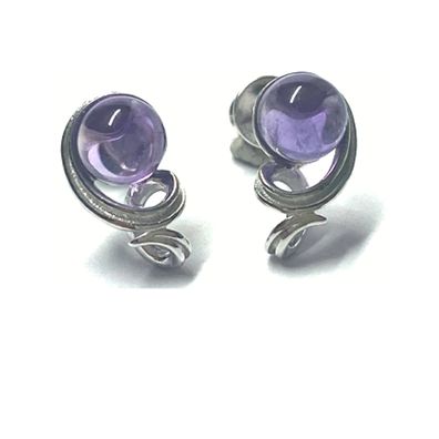 Amethyst Ohrstecker 925 Silber rhodiniert Cabochon rund Ohrring