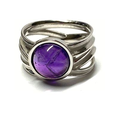 Silberring Amethyst Cabochon rund 925 Silber rhodiniert Schmuckring #55