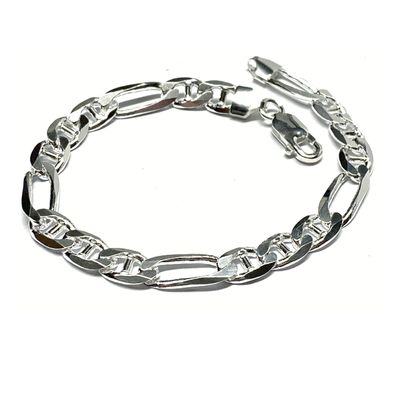 Armband 925/- Sterling Silber Stegpanzer Figaro 3:1 stabil beweglich 22cm