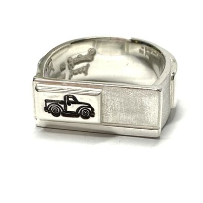 Ring 925 Silber Pick Up Lovers geschwärzt Auto Schriftzug Hobby Unikatschmuck #62