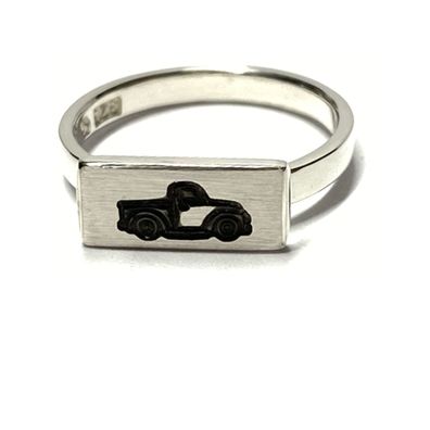 Ring 925 Silber Pick Up Lovers geschwärzt Auto Schriftzug Hobby #54