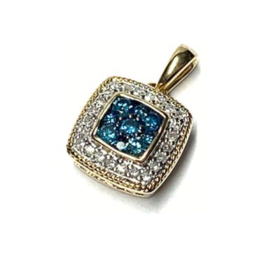 Anhänger 585 Gold Diamanten 0,25ct P2/w blau weiß quadratisch Kettenanhänger