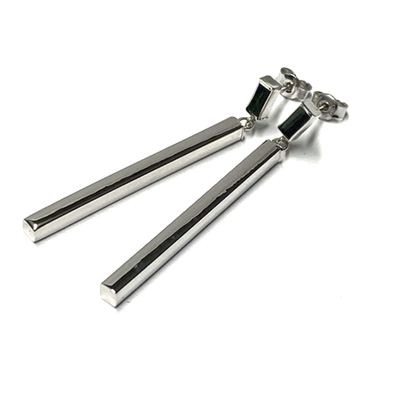 Ohrring 585 Gold Weißgold Ohrstecker Stab lang Glanz Pendelstecker