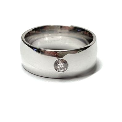 Bandring 925/- Sterling Silber rhodiniert Zirkonia glatt gewölbt 8mm poliert Glanz