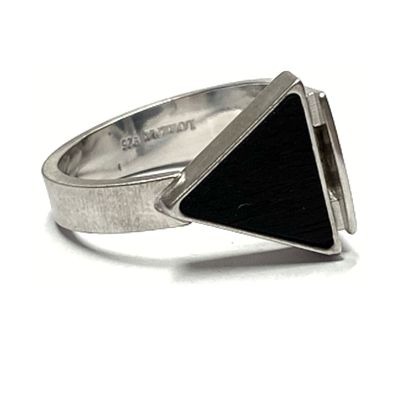Ring 925/- Silber rhodiniert matt + Ebenholz dreieck moderne Form Einzelstück #59