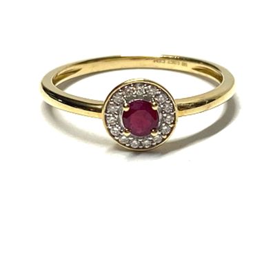 Goldring Rubin rund facettiert 585/- GG Gelbgold + Brillanten 0,06ct wsi #54