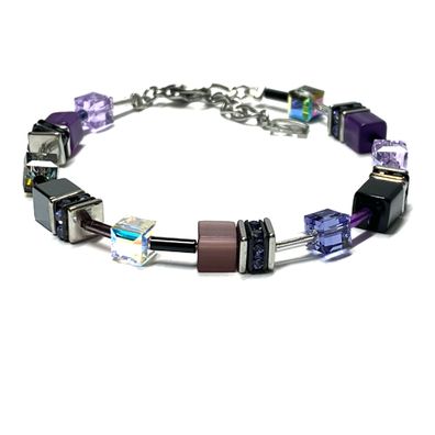 Armband AcrylWürfel violett + eloxierte Aluminium Elemente Glaswürfel Farbverlauf