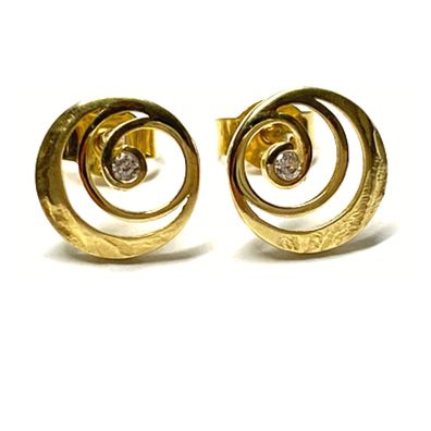 Ohrstecker 585 Gelbgold matt strukturiert rund einfarbig Klassiker Zirkonia Ohrring