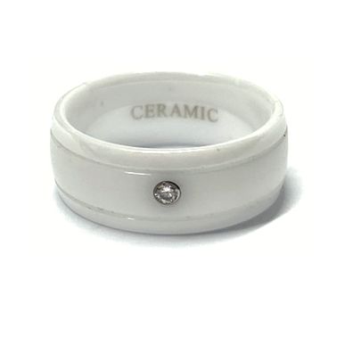 Ring Keramik weiß Zirkonia teilweise matt 8 mm Bandring Partnerring #56