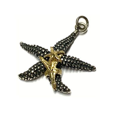 Kettenanhänger Silber 925 Seestern geschwärzt teilweise vergoldet Kettengleiter