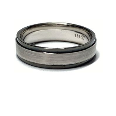 Bandring 925/- Silber teilweise geschwärzt matt Ring Silberring #60