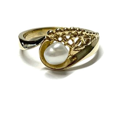 Ring 333/- Gelbgold Perle SWP asymmetrsich Glanz Klassiker Solitärring Schmuckring
